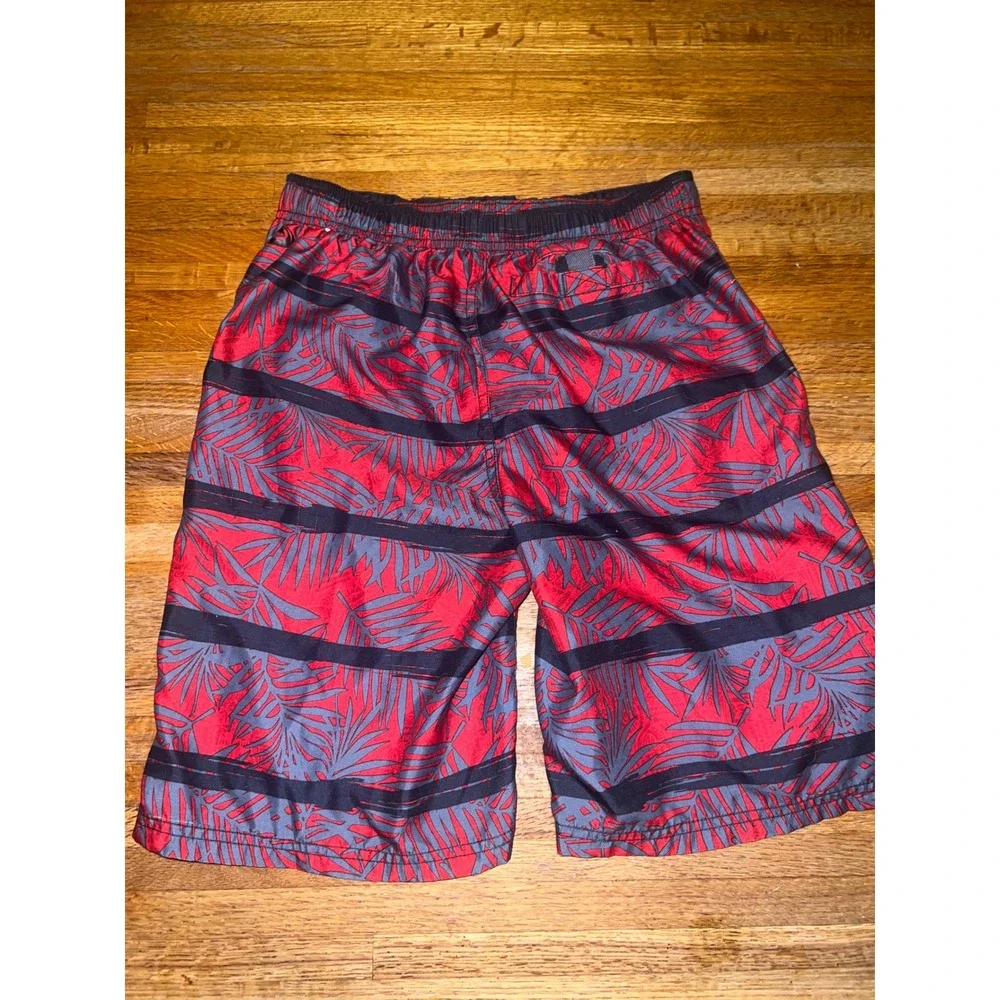 o'rageous Boys L 14-16 Red Navy Tropical Palm Leaf‎ Swim Trunks Board Shorts
